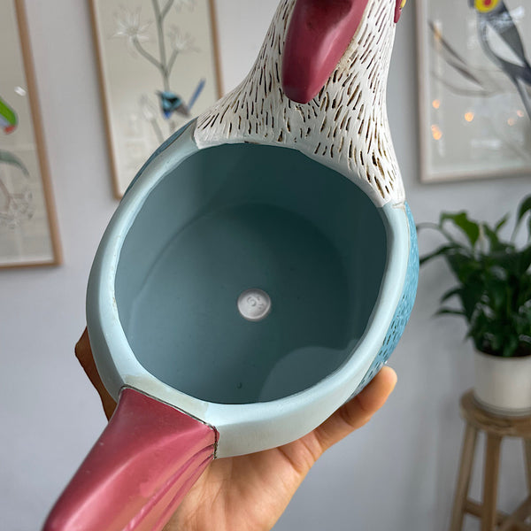 Rooster Planter Pot Light Blue