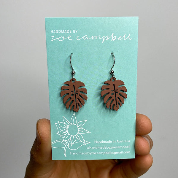 Monstera Leaf Earrings Brown