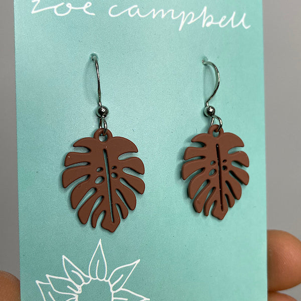 Monstera Leaf Earrings Brown