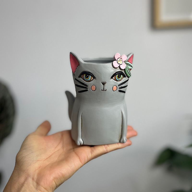 Baby Pretty Kitty Grey Planter 12cm