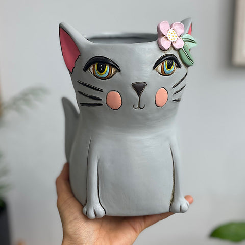 Pretty Kitty Planter Pot Grey