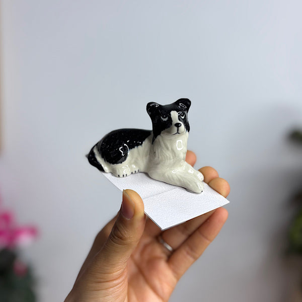 Border Collie Lying Figurine Black/White
