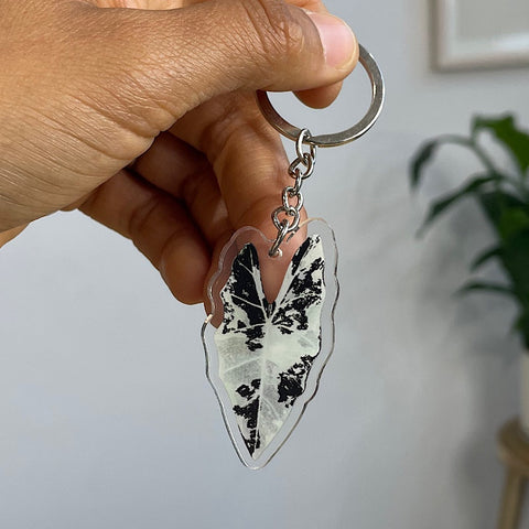 Acrylic Leaf Keychain Alocasia Frydek Variegated