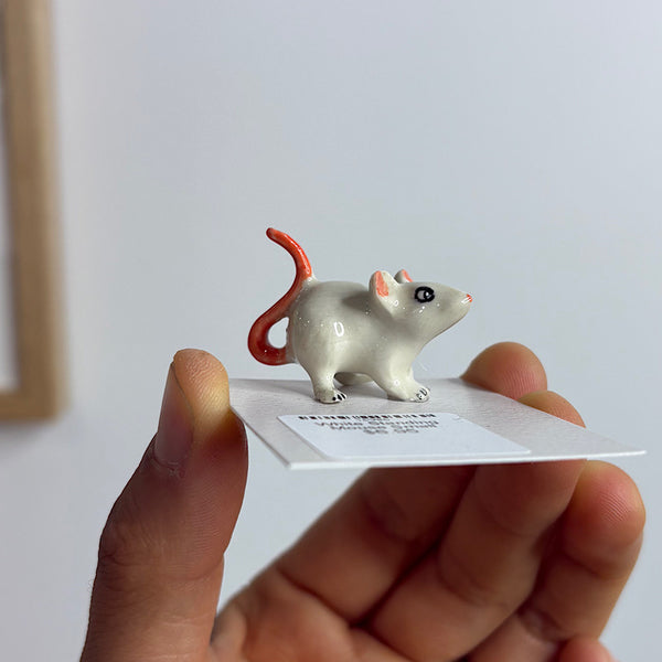 White Standing Mouse Ceramic Figurine Small
