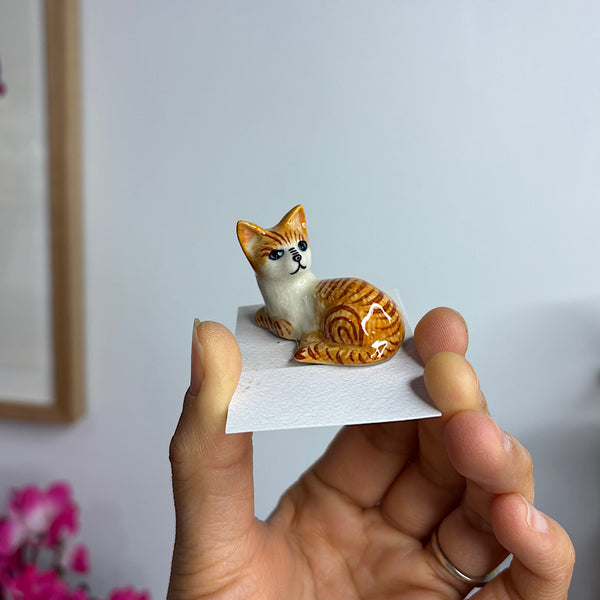 Brown/ White Sitting Cat Figurine Small