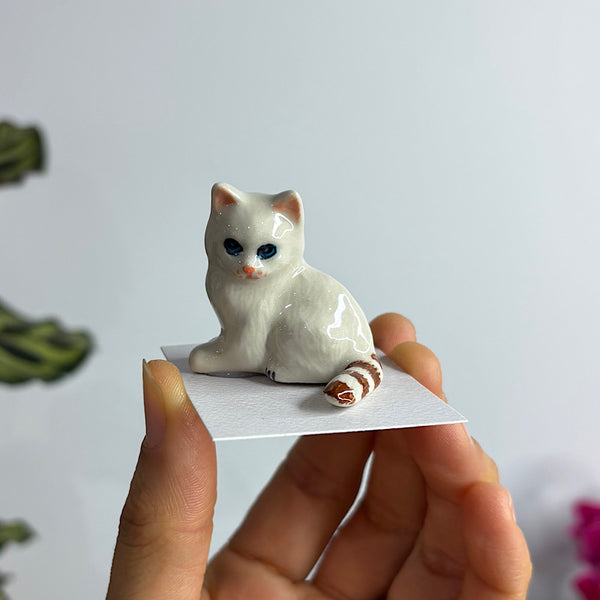 White Sitting Cat Figurine Small