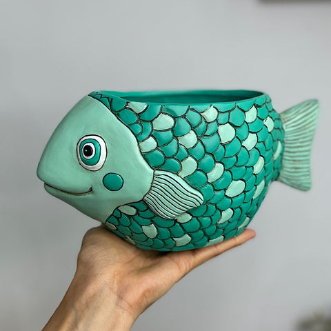 Fish Planter Pot Teal