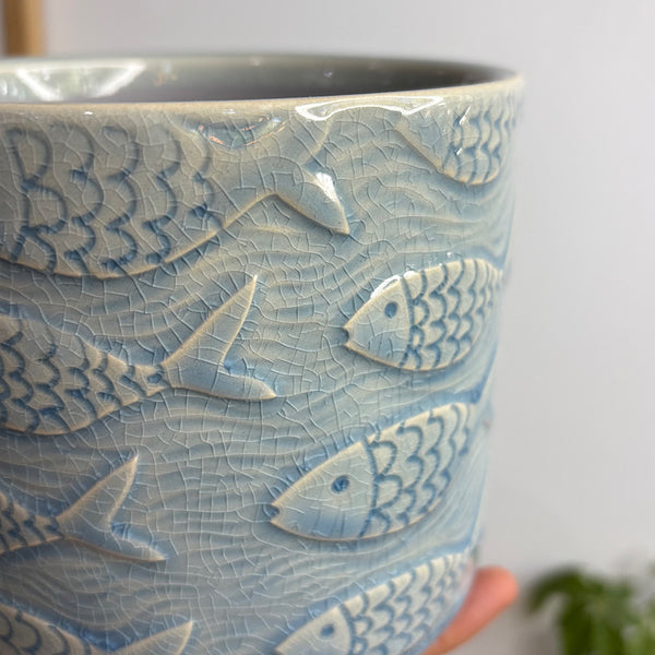 Fish Planter Pot Blue 14cm
