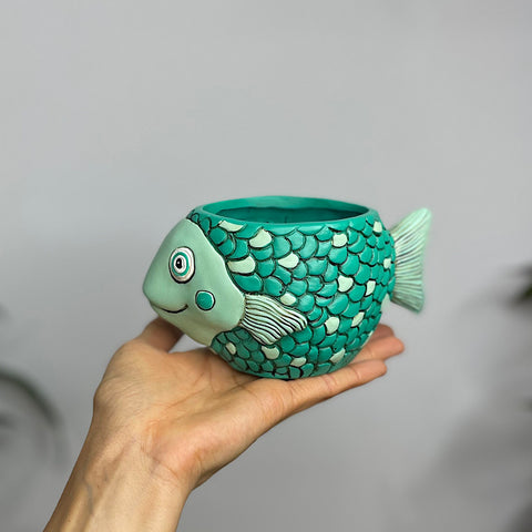 Baby Fish Planter Pot Teal 15cm