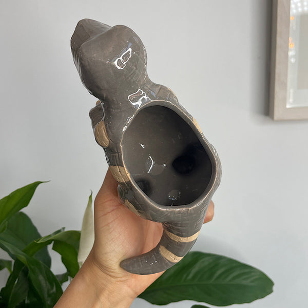 Dinosaur T-Rex Planter Pot Grey 13cm
