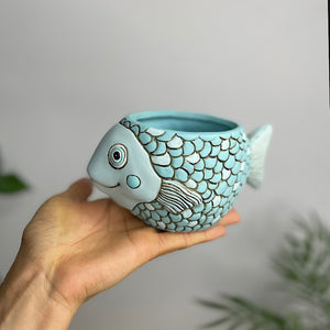 Baby Fish Planter Pot  Blue 15cm