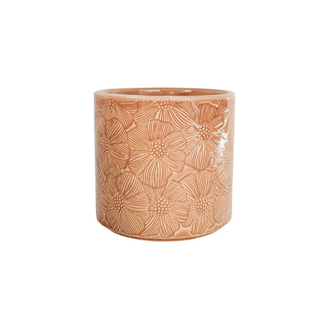 Etched Flower Planter Pot Salmon 12cm
