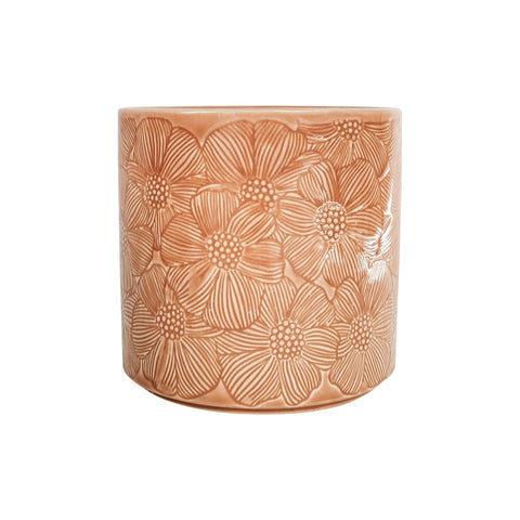 Etched Flower Planter Pot Salmon 14cm