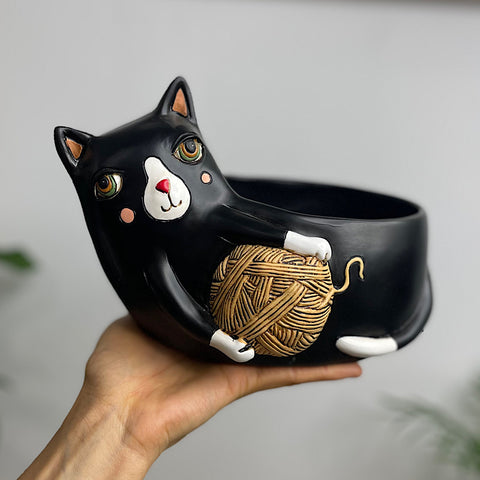 Black Cat With Yarn Planter 23cm