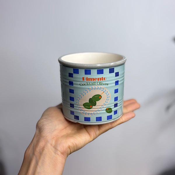 Cocktail Olives Can Planter Blue 10cm