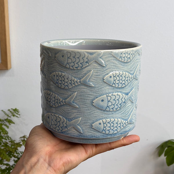 Fish Planter Pot Blue 14cm