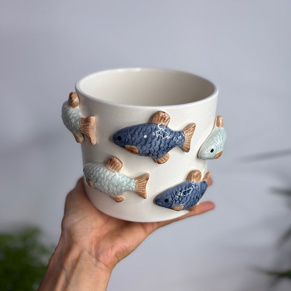 School of Fish Planter Pot Blue 15cm
