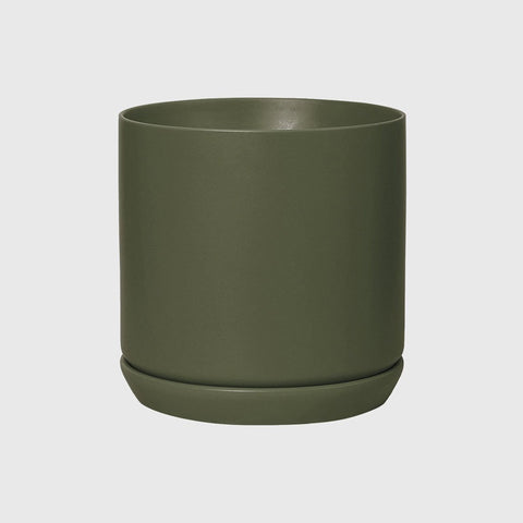 Cylinder Pot with Saucer Large Dark Green 18cm