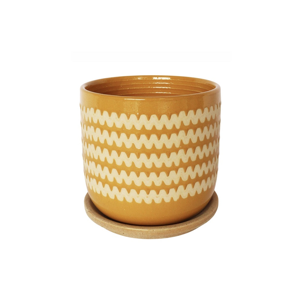 Onyx Planter Pot with Saucer Mustard 15cm