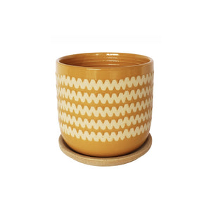 Onyx Planter Pot with Saucer Mustard 15cm