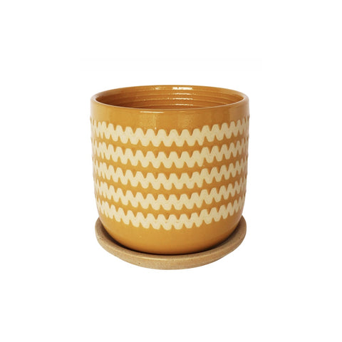 Onyx Planter Pot with Saucer Mustard 15cm