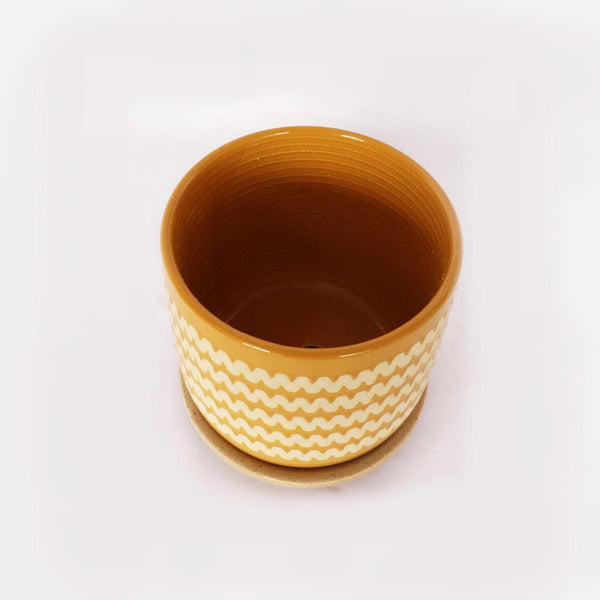 Onyx Planter Pot with Saucer Mustard 15cm