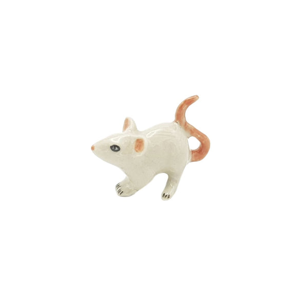 White Standing Mouse Ceramic Figurine Small