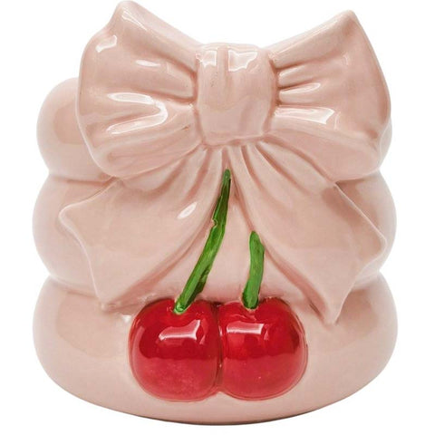 Cherry Bow Planter Pink & Red 17cm