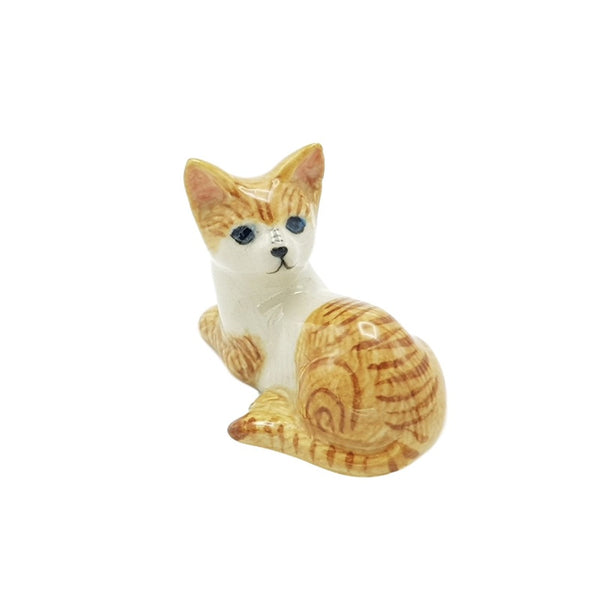 Brown/ White Sitting Cat Figurine Small