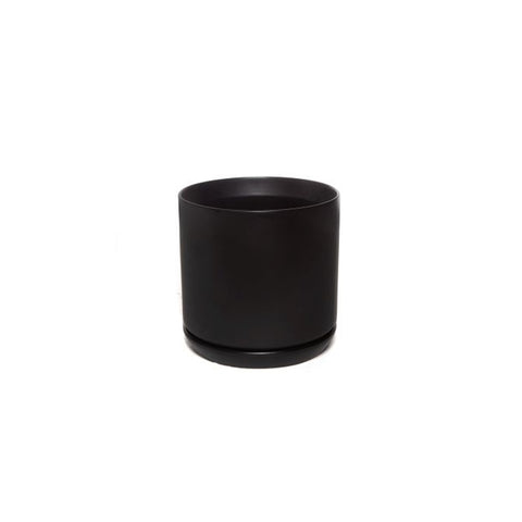Cylinder Pot with Saucer Small Black 12cm