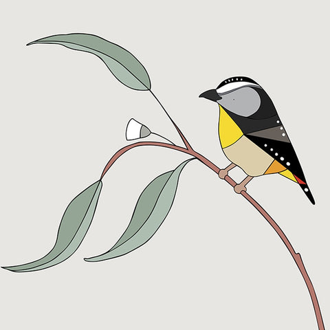Spotted Pardalote and Eucalyptus Art Print by Eggpicnic