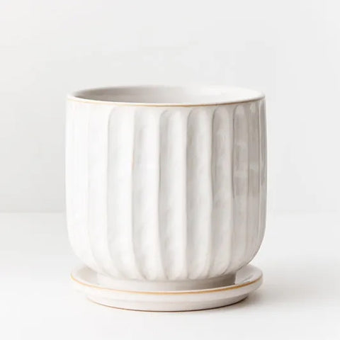 Clovelly Planter Pot with Saucer 15cm White