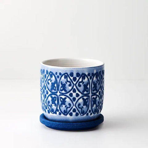 Etiana Pot with Saucer Blue White 11.5cm