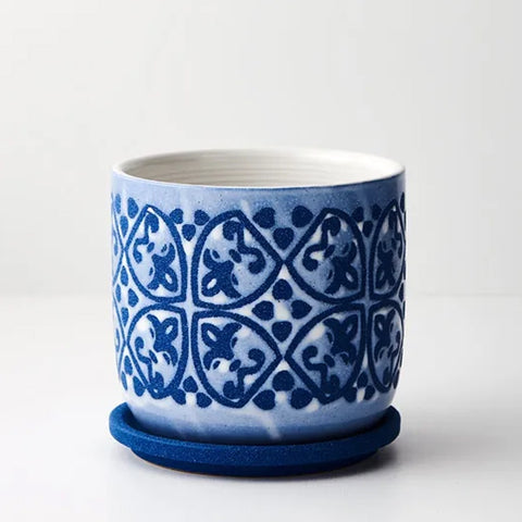 Etiana Planter Pot with Saucer Blue White 15cm