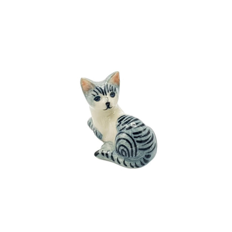 Grey Sitting Cat Figurine Small