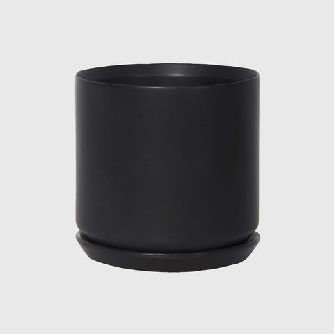 Cylinder Pot with Saucer Large Black 18cm