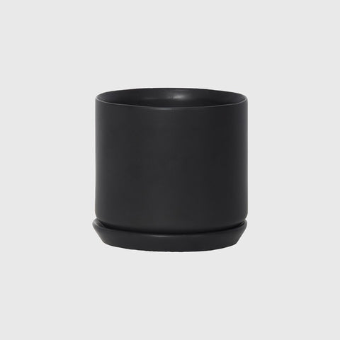 Cylinder Pot with Saucer Medium Black 15cm