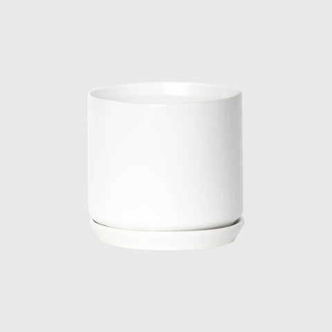 Cylinder Pot with Saucer Medium White 15cm