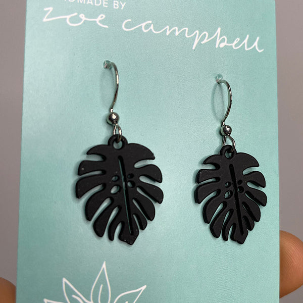 Monstera Leaf Earrings Black